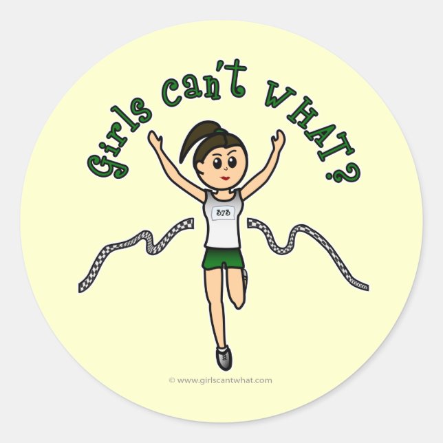 Light Girl Runner in Green Uniform Classic Round Sticker (Front)