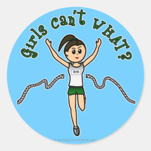 Light Girl Runner in Green Uniform Classic Round Sticker