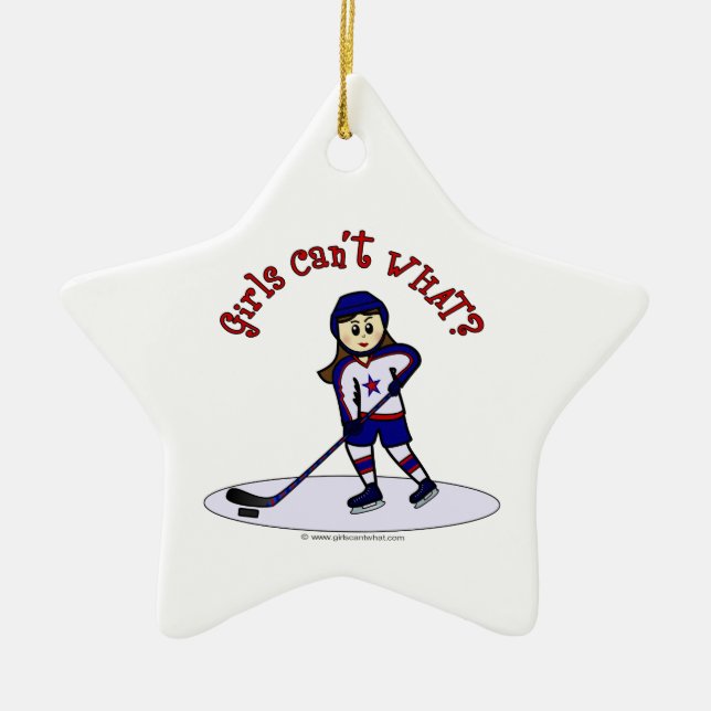 Light Girls Hockey Player Ceramic Ornament (Front)