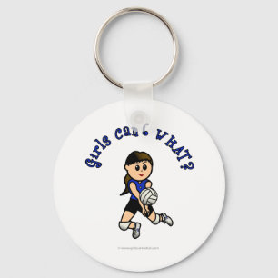 Light Girls Volleyball in Blue Uniform Key Ring
