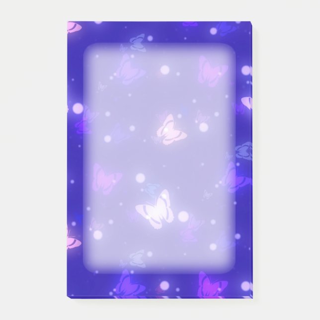 Light Glow Butterflies Dark Blue Design Post-it Notes (Front)