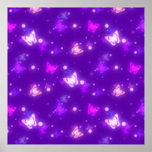 Light Glow Butterflies Violet Purple Design Poster