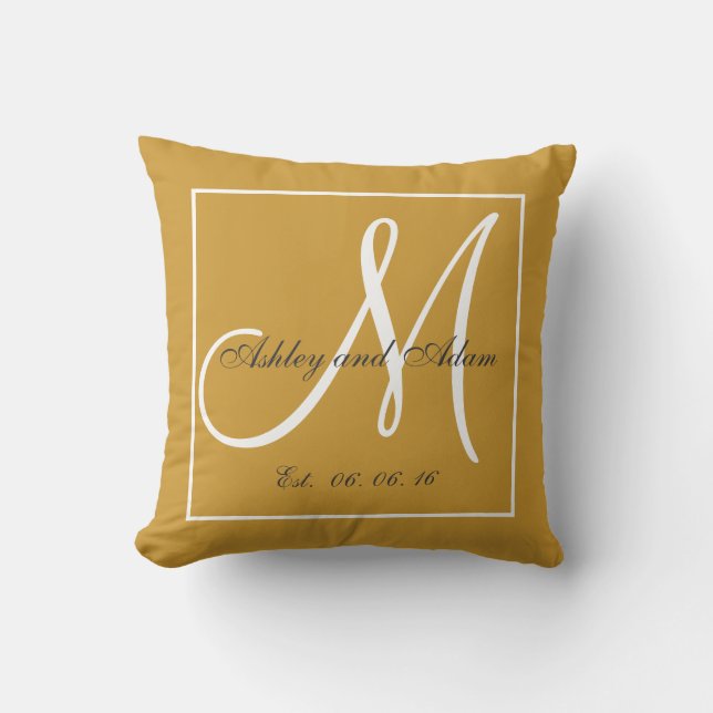 Light Gold Brown Monogram Wedding Keepsake Pillow (Front)