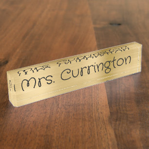 Light Gold Foil Monoline Script Teacher Nameplate
