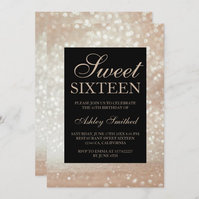 Light gold glitter sparkles elegant chic Sweet 16 Invitation (Front/Back)