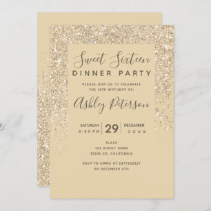 light gold glitter typography chic gold Sweet 16 Invitation