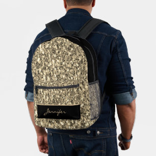 Light Gold glitters sparkles black Custom name Printed Backpack