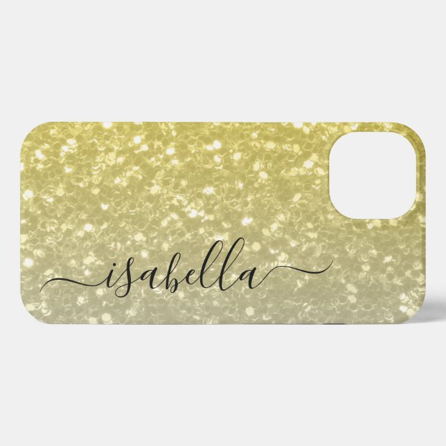 Light gold grey ombre faux sparkles Custom name iPhone Case (Back Horizontal)