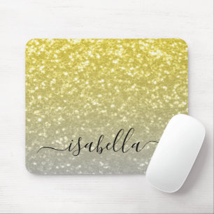 Light gold grey ombre faux sparkles Custom name Mouse Pad