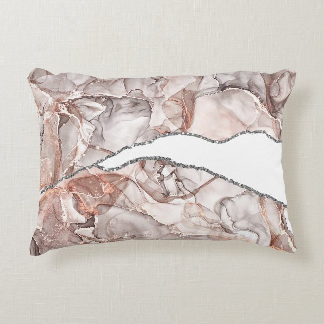LIGHT GOLD MARBLE AGATE SILVER GLITTER GLAM DECORATIVE CUSHION (Front)