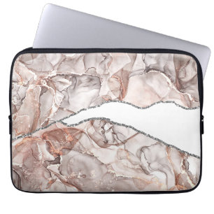 LIGHT GOLD MARBLE AGATE SILVER GLITTER GLAM LAPTOP SLEEVE