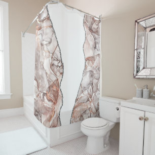 LIGHT GOLD MARBLE AGATE SILVER GLITTER GLAM SHOWER CURTAIN