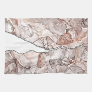 LIGHT GOLD MARBLE AGATE SILVER GLITTER GLAM TEA TOWEL