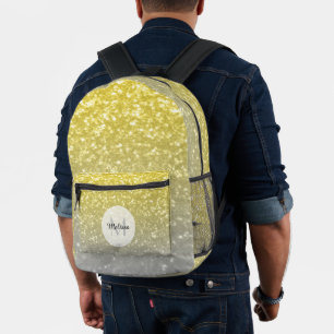 Light gold silver grey ombre faux sparkle Monogram Printed Backpack
