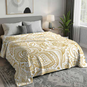 Light Gold Vintage Floral Paisley Pattern Fleece Blanket