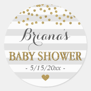 Light Gray and Gold Confetti Neutral Baby Shower Classic Round Sticker