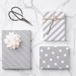Light Gray and White Dots Stripes Patterns Wrapping Paper Sheet