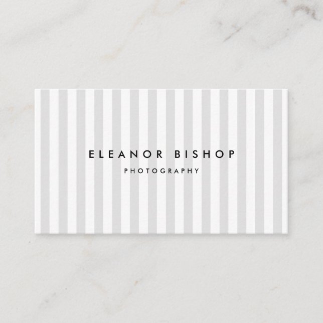 Light Gray and White Pinstripes Pattern Modern Business Card (Front)