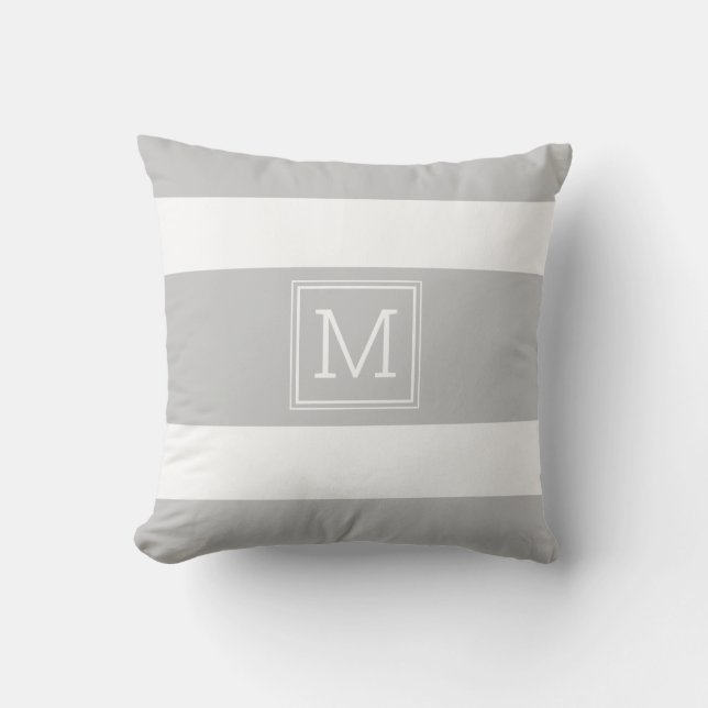 Light Gray and White Stripes Simple Monogram Cushion (Front)