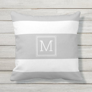 Light Gray and White Stripes Simple Monogram Cushion