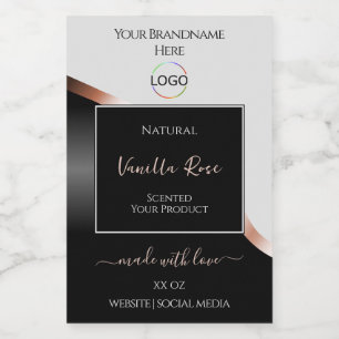 Light Gray Black Wavy Rose Gold Labels with Logo