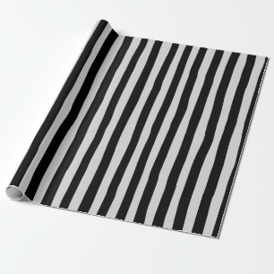 Light Gray & Black Wonky Stripes Wrapping Paper