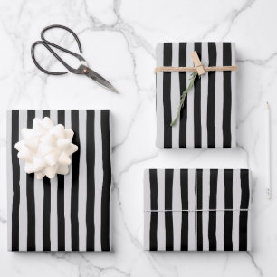 Light Gray & Black Wonky Stripes Wrapping Paper Sheet