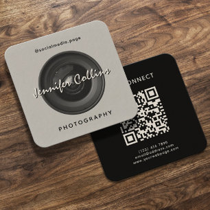 Light gray camera lens photography  square business card