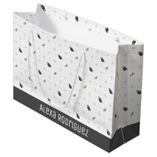 Light Gray Graduation Caps and Diploma Pattern Large Gift Bag