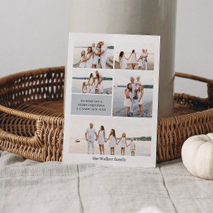 Light GRAY Modern Neutral 5 Photo Elegant Holiday Card