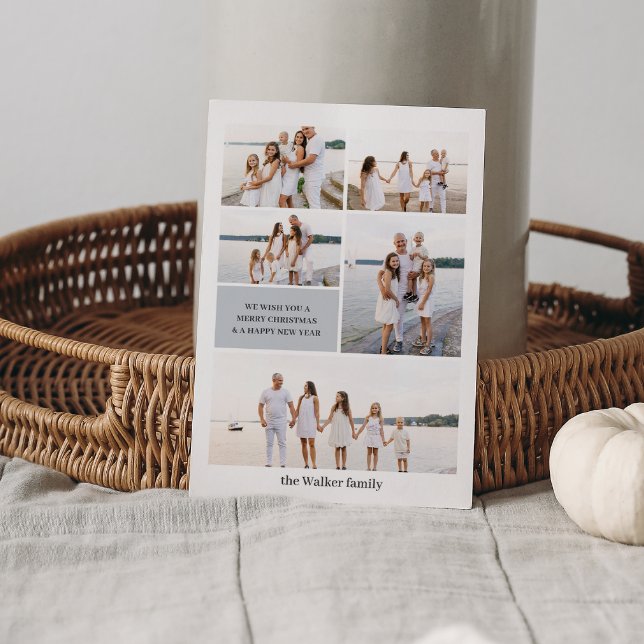 Light GRAY Modern Neutral 5 Photo Elegant Holiday Card (Creator Uploaded)