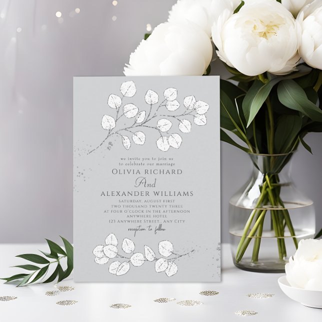 Light Gray Silver greenery Eucalyptus Wedding Invitation (Creator Uploaded)