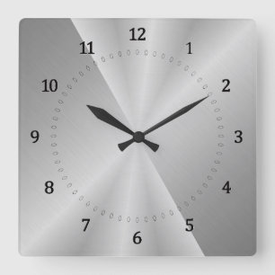 Light gray, silver under metal square wall clock