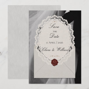 Light Gray Textured Wax Seal Photo Save the Date
