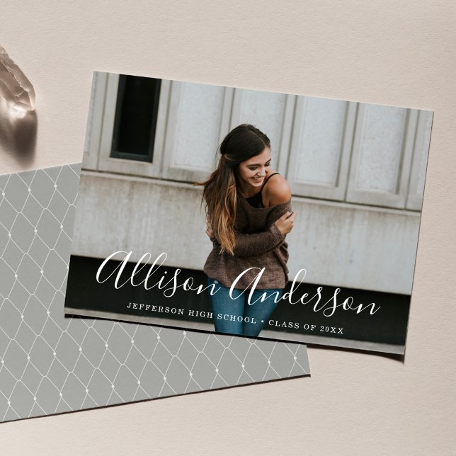 Light Gray | Timeless Script Photo Graduation Announcement (Creator Uploaded)