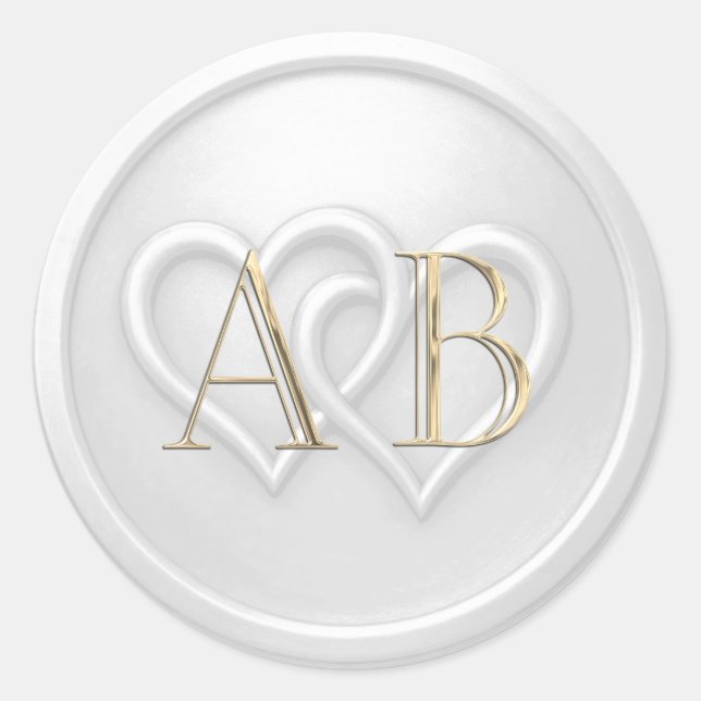 Light Gray Two Hearts Intertwined Monogram Wedding Classic Round Sticker (Front)