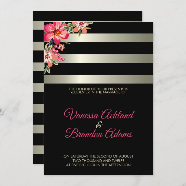 Light Grayish And Black Stripes Wedding Invitation (Front/Back)