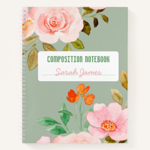 Light Gree Floral Personalised Composition Journal