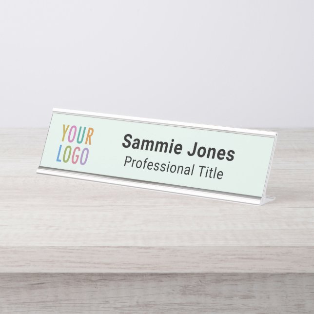 Light Green 2x8 Desk Nameplate with Business Logo (Front)