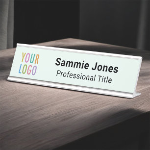 Light Green 2x8 Desk Nameplate with Business Logo