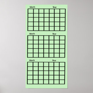 Light Green 3 Month Calendar Poster