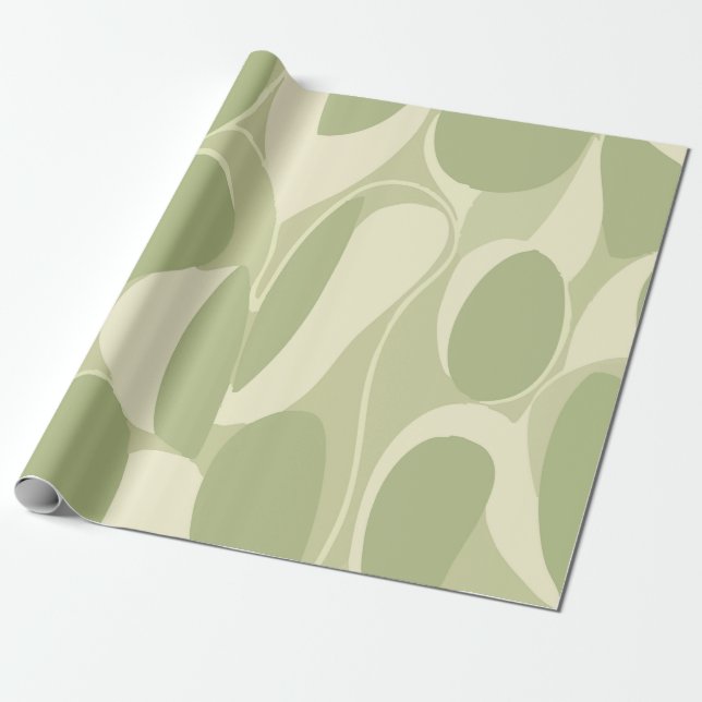 Light Green and Beige Abstract Circle Pattern Wrapping Paper (Unrolled)