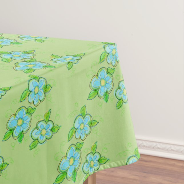 Light Green And Blue Floral Design Tablecloth (In Situ)