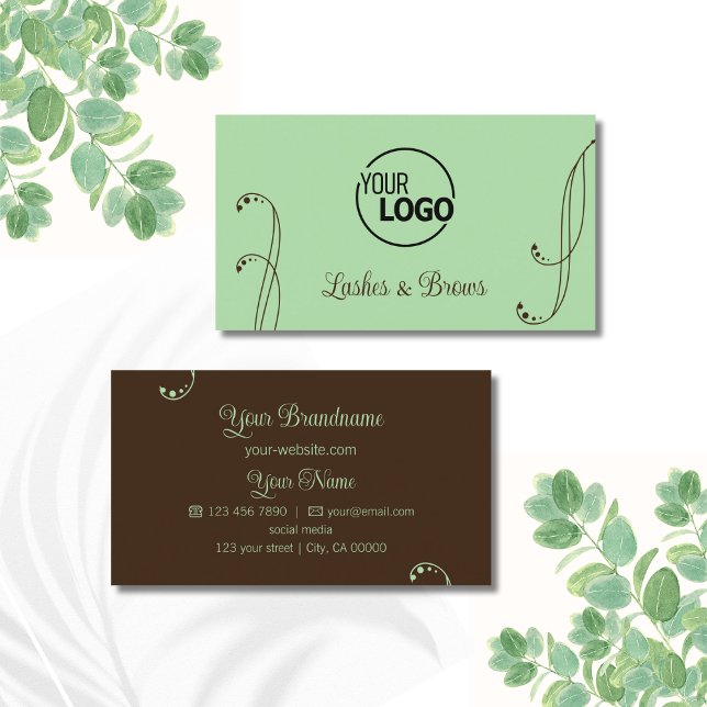 Light Green and Brown Ornamental with Logo Ornate Business Card (Creator Uploaded)