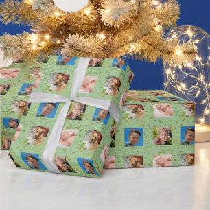 Light Green and Glitter Photo Holiday Wrapping Paper