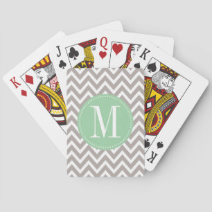 Light Green and Grey Chevron Custom Monogram Playing Cards