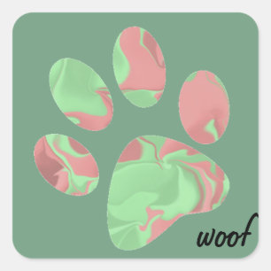 Light Green and Light Pink Paw Print Square Sticker