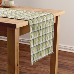 Light Green and Navy Blue Rustic Plaid Short Table Runner