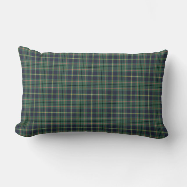 Light Green and Navy Clan Taylor Scottish Plaid Lumbar Cushion (Front)