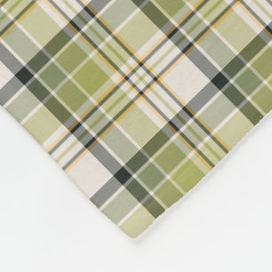 Light Green and Navy Rustic Plaid Fleece Blanket